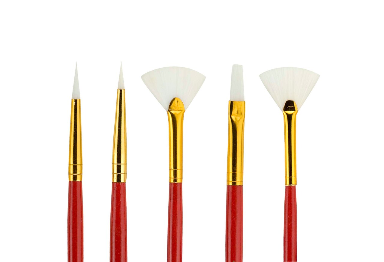 Fundamentals Short Handled Brush Set - Economical Paint Brush Set No. 1 for Beginning Artists - Fancy White Taklon Assorted Set of 5 Versatile Paintbrushes for Watercolor and Acrylic Paint Brushes